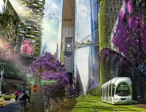 illustration ville futuriste verte