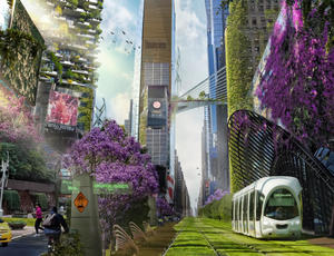illustration ville futuriste verte