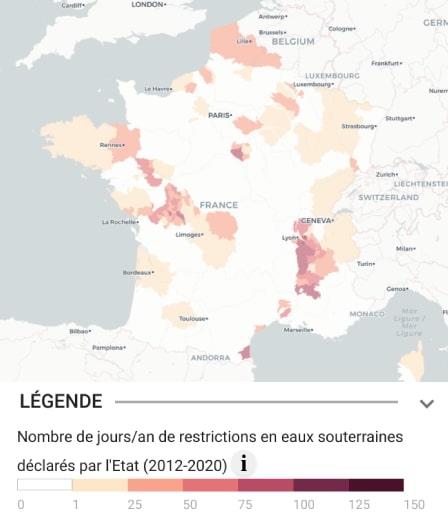 Carte de sécheresse des nappes phréatiques en France sur la période 2012 - 2020