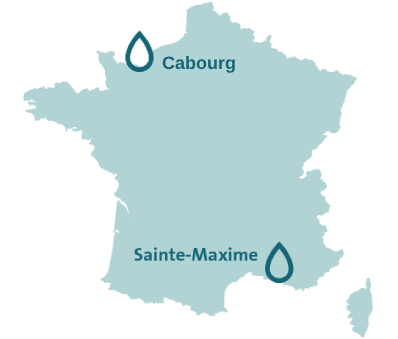 carte de la France avec Cabourg et Saint-Maxime