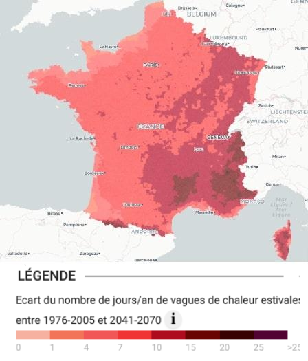 Carte de l’évolution des fortes chaleurs en France