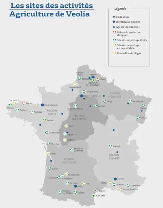 Carte des activités Veolia Agriculture