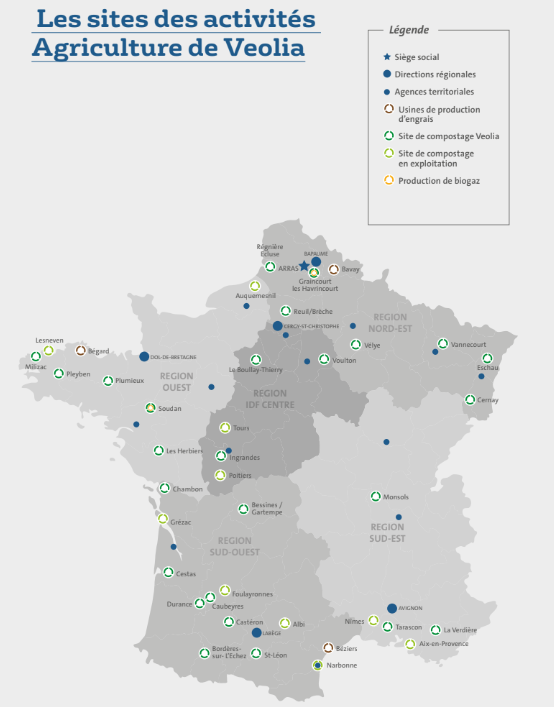 Carte des activités Veolia Agriculture
